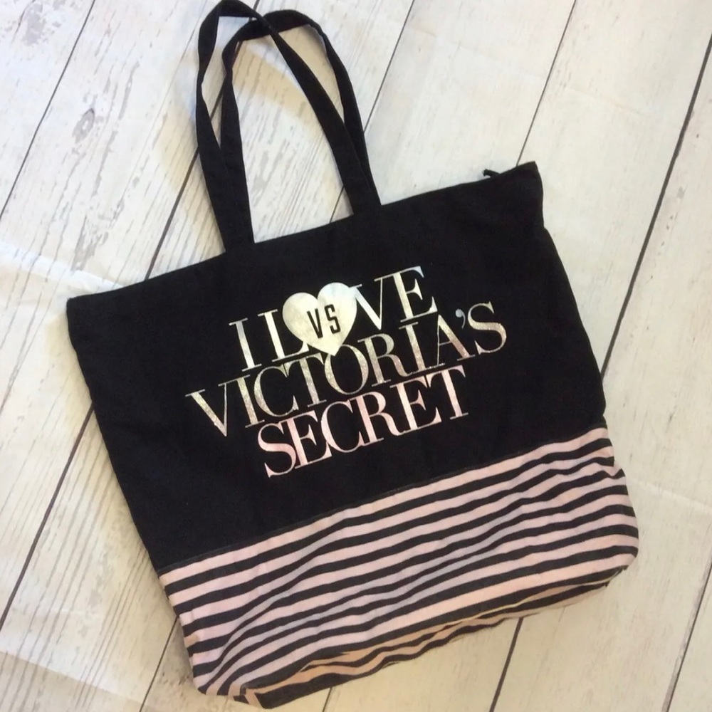 Victorias Secret Large Tote Bag Sparkle Metallic Stripes Travel Resort Beach